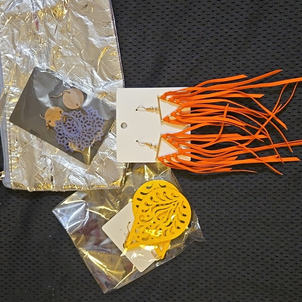 Colorful Long Drop Earring Bundle Three pair NWOT - Picture 1 of 4